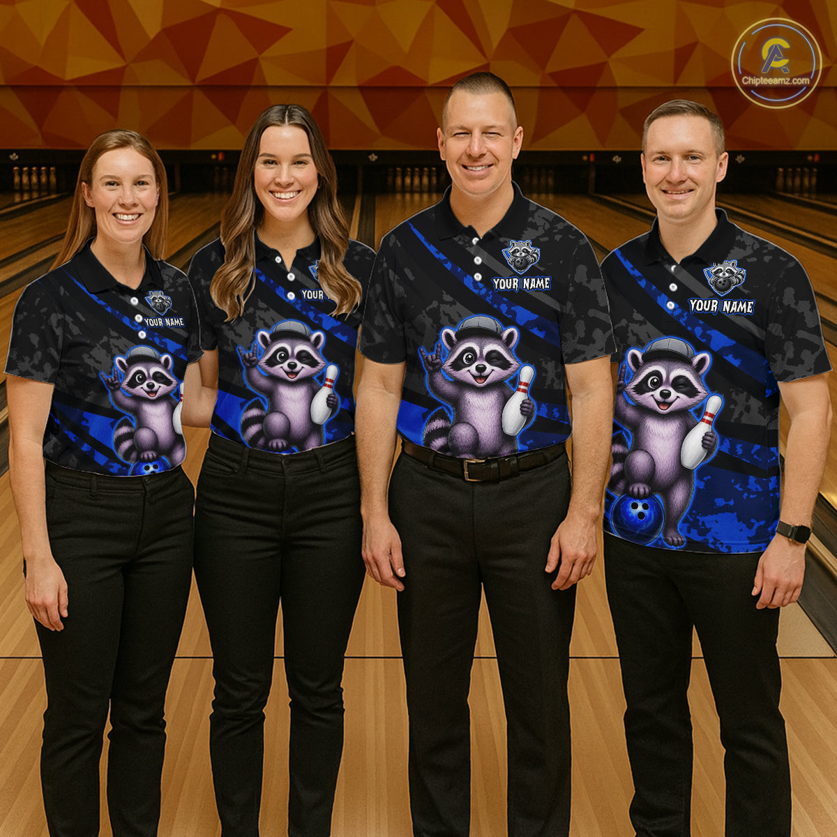 Custom Blue Funny Raccoon Bowling Jersey for Women Bowling Team Shirts Bowling League HNT389