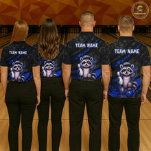 Load image into Gallery viewer, Custom Blue Funny Raccoon Bowling Jersey for Women Bowling Team Shirts Bowling League HNT389