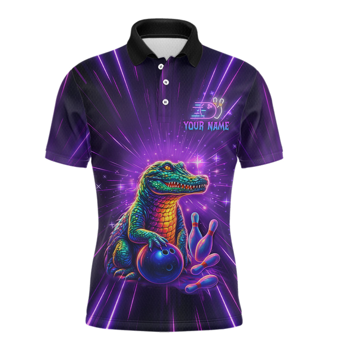 Custom Funny Crocodile Neon Bowling Shirt Alligator Bowling Jersey for Men Polo & 1/4 Zip HNT208