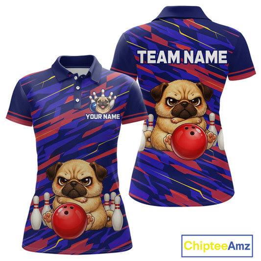 Custom Funny Dog Bowling Jersey for Women Bowling Uniform Polo &1/4 Zip Bowling Team Shirts HNT249
