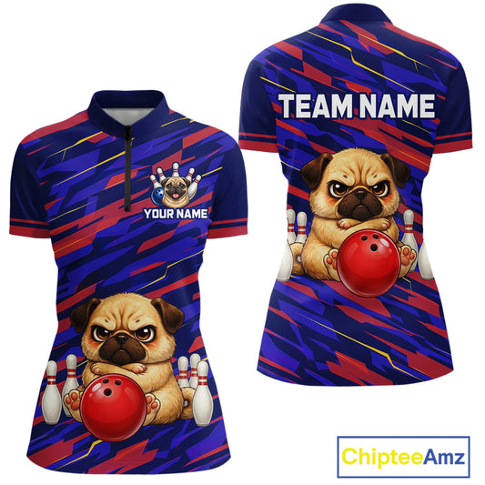 Custom Funny Dog Bowling Jersey for Women Bowling Uniform Polo &1/4 Zip Bowling Team Shirts HNT249