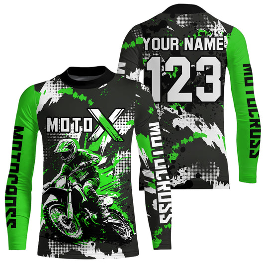 Green Youth Motocross Jersey Racing Shirts Custom Dirt Bike Shirts Kid Men Women UPF30+ DNT32