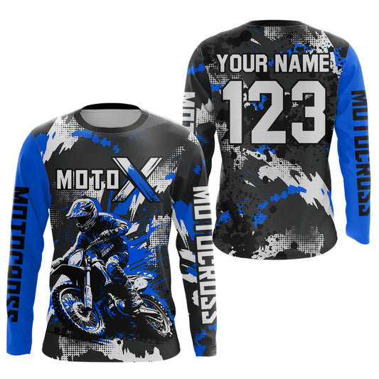 Blue Youth Motocross Jersey Racing Shirts Custom Dirt Bike Shirts Kid Men Women UPF30+ DNT32