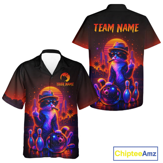 Custom Funny Cat Hawaiian Bowling Jersey for Men Women Bowling Team Shirts Bowling League HNT204
