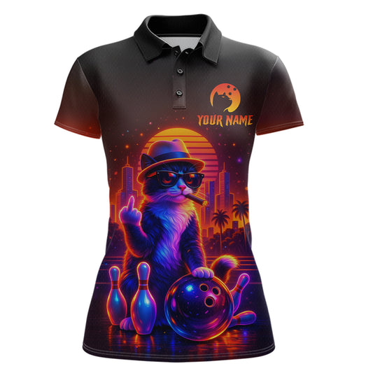 Custom Funny Cat Bowling Jersey for Women Bowling Tournament Polo & 1/4 Zip Bowling Team Shirts HNT204