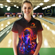 Load image into Gallery viewer, Custom Funny Cat Bowling Jersey for Women Bowling Tournament Polo &amp; 1/4 Zip Bowling Team Shirts HNT204
