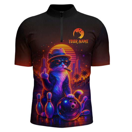 Custom Funny Cat Bowling Jersey for Men Bowling Tournament Polo & 1/4 Zip Bowling Team Shirts HNT204