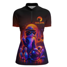 Load image into Gallery viewer, Custom Funny Cat Bowling Jersey for Women Bowling Tournament Polo &amp; 1/4 Zip Bowling Team Shirts HNT204