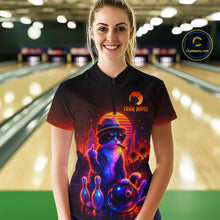 Load image into Gallery viewer, Custom Funny Cat Bowling Jersey for Women Bowling Tournament Polo &amp; 1/4 Zip Bowling Team Shirts HNT204