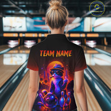Load image into Gallery viewer, Custom Funny Cat Bowling Jersey for Women Bowling Tournament Polo &amp; 1/4 Zip Bowling Team Shirts HNT204