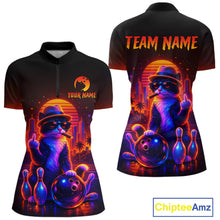 Load image into Gallery viewer, Custom Funny Cat Bowling Jersey for Women Bowling Tournament Polo &amp; 1/4 Zip Bowling Team Shirts HNT204