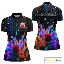 Load image into Gallery viewer, Bowling-themed quarter zip shirt with colorful design and 'Team Name' text, featuring Chiptee Amz branding.