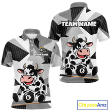 Load image into Gallery viewer, Polo shirt with cow design and customizable text on a white background