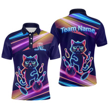 Load image into Gallery viewer, Custom Funny Cat Neon Bowling Jerseys for Men Bowling League Polo &amp; 1/4 Zip Bowling Team Shirts HNT202