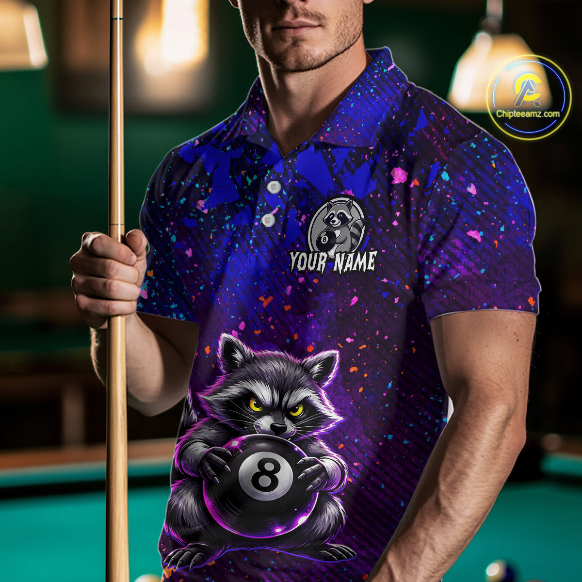 Personalized Funny Raccoon 8 Ball Pool Men Billiard Polo & 1/4 Zip, Billiard Shirt, Billiard Team Jerseys NNT145
