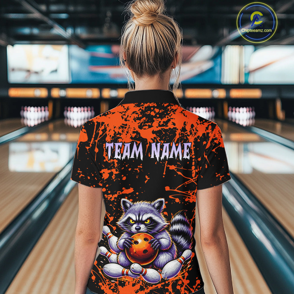 Custom Orange Raccoon Bowling Jersey for Women Bowling Uniform Polo & 1/4 Zip Bowling Team Shirts HNT224