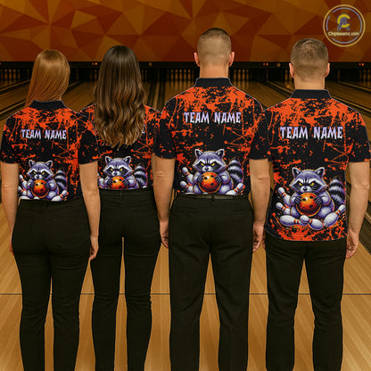 Custom Orange Raccoon Bowling Jersey for Women Bowling Uniform Polo & 1/4 Zip Bowling Team Shirts HNT224