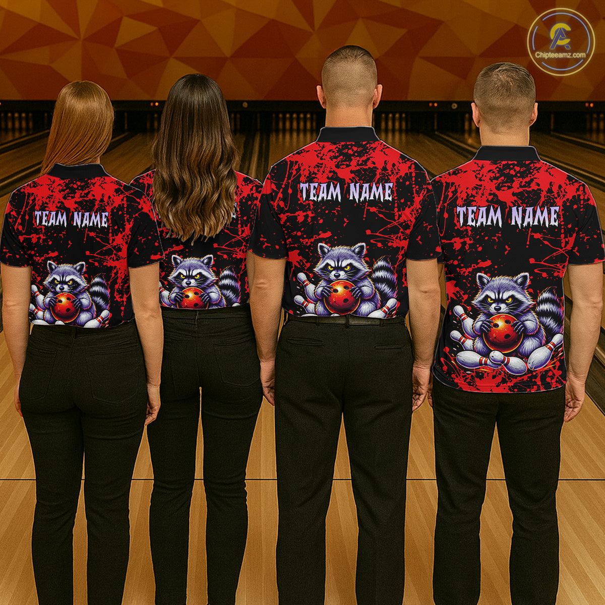 Custom Red Raccoon Bowling Jersey for Men Bowling Uniform Polo & 1/4 Zip Bowling Team Shirts HNT224