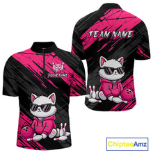 Load image into Gallery viewer, Custom Funny Pink Cat Bowling Jersey for Men Bowling Team Shirts Bowling Polo &amp; 1/4 Zip HNT257