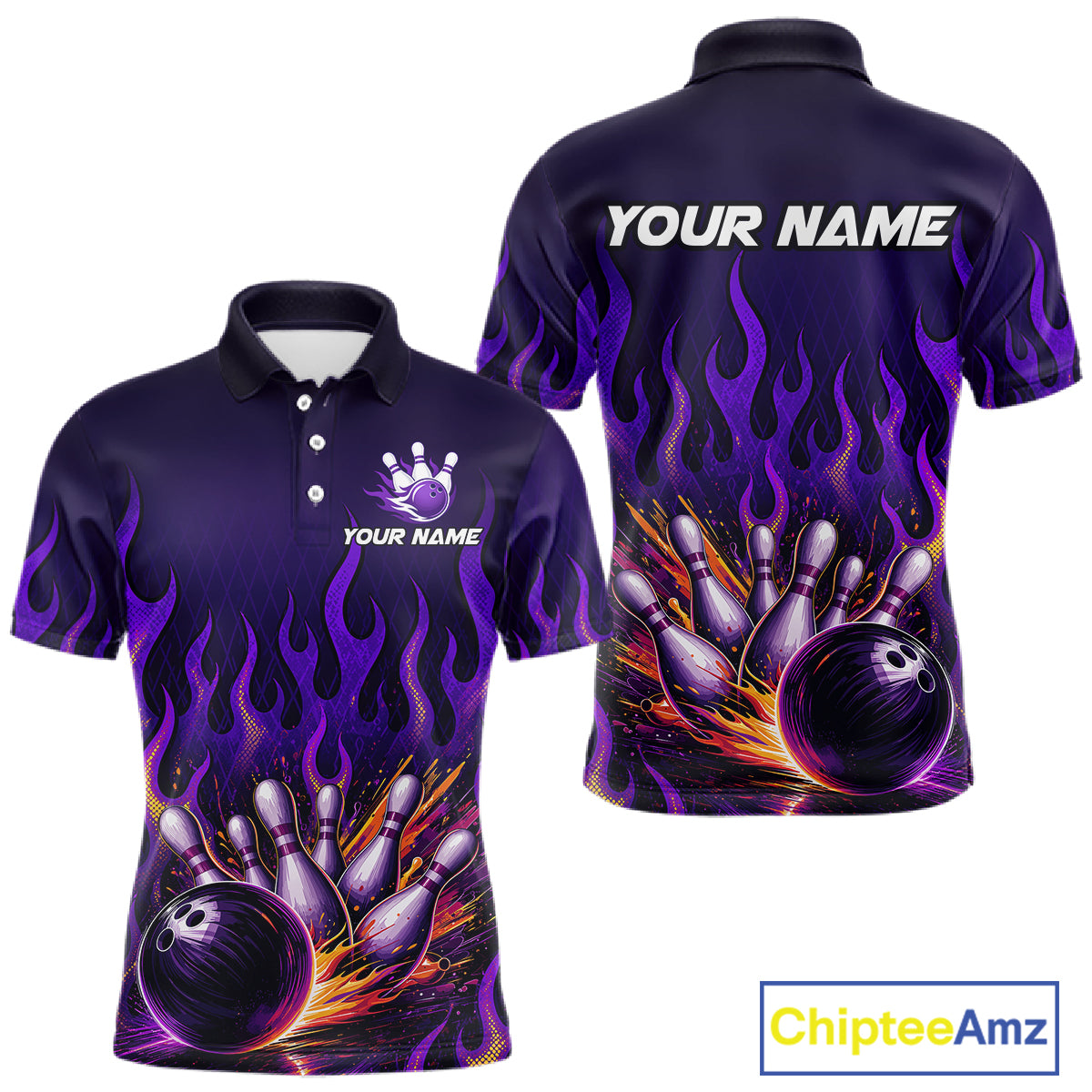 Purple Flaming Bowling Jersey for Men Custom Bowling League Bowling Team Shirts HN293
