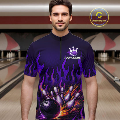 Purple Flaming Bowling Jersey for Men Custom Bowling League Bowling Team Shirts HN293