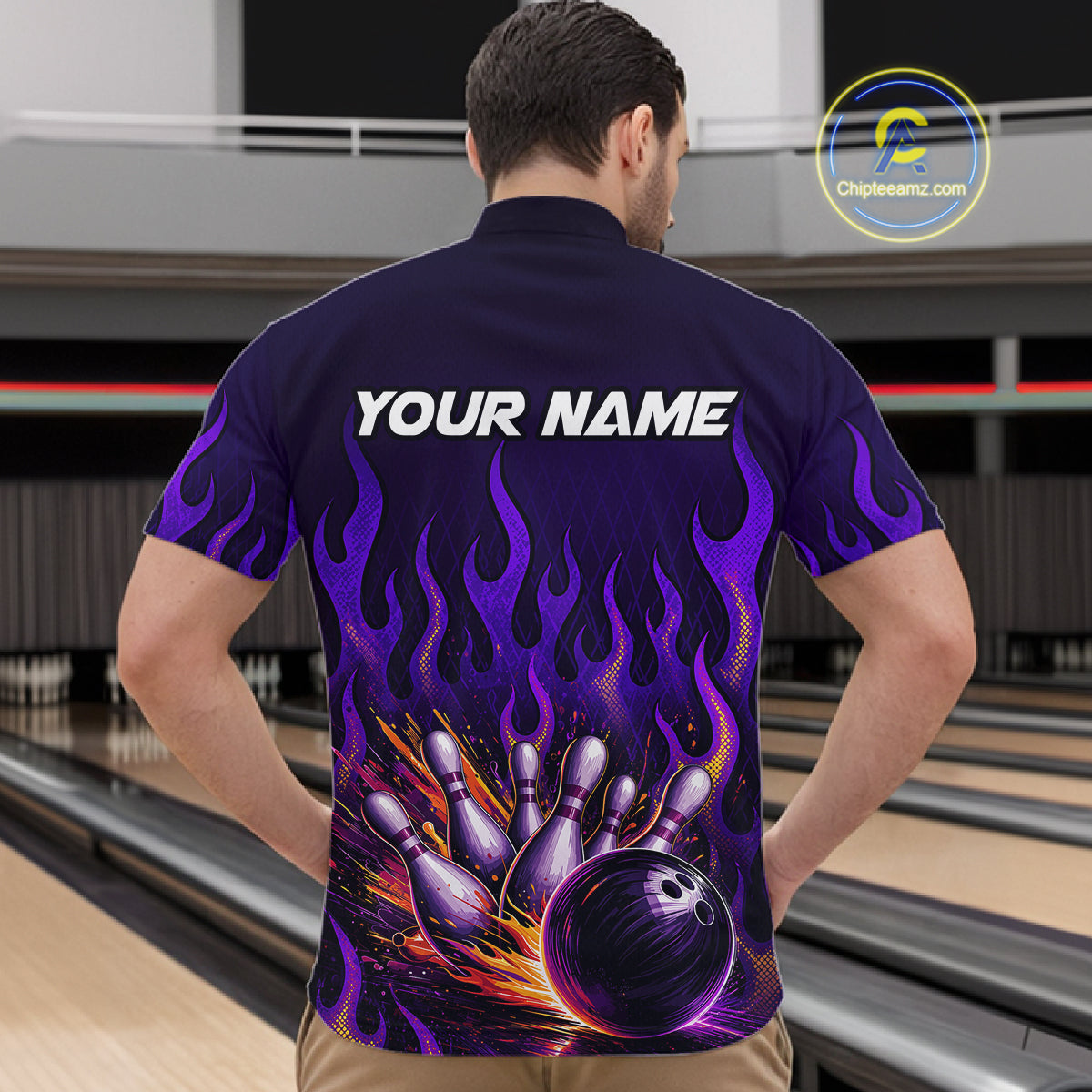 Purple Flaming Bowling Jersey for Men Custom Bowling League Bowling Team Shirts HN293