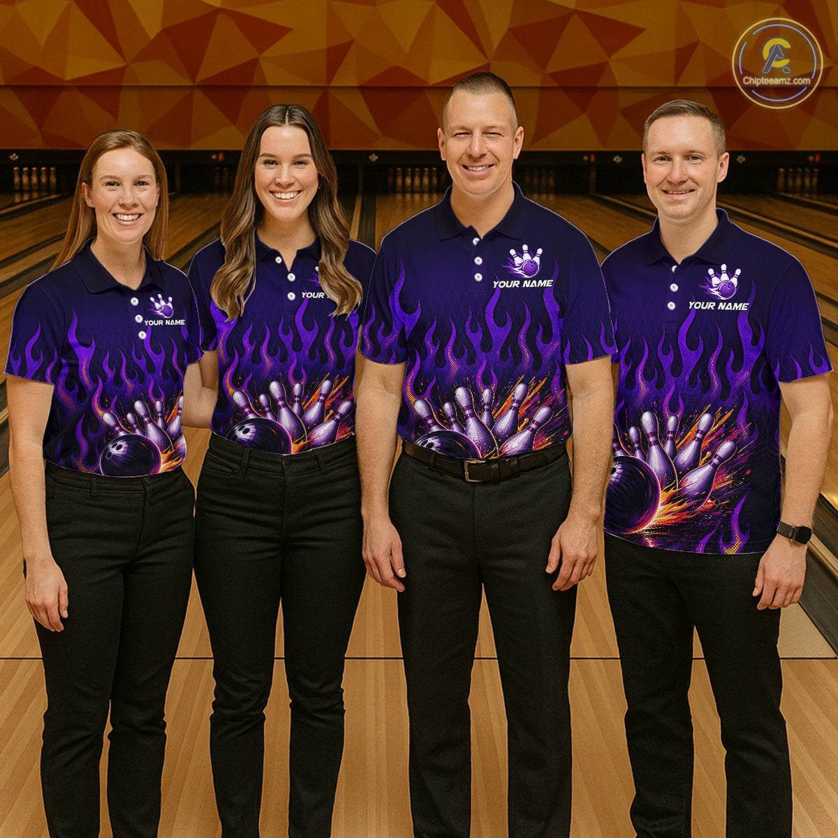 Purple Flaming Bowling Jersey for Men Custom Bowling League Bowling Team Shirts HN293