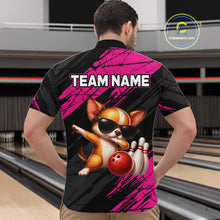 Load image into Gallery viewer, Person wearing a bowling-themed shirt with a dog graphic and 'TEAM NAME' text in a bowling alley.