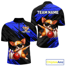 Load image into Gallery viewer, Two bowling shirts with a dog design and customizable text on a white background