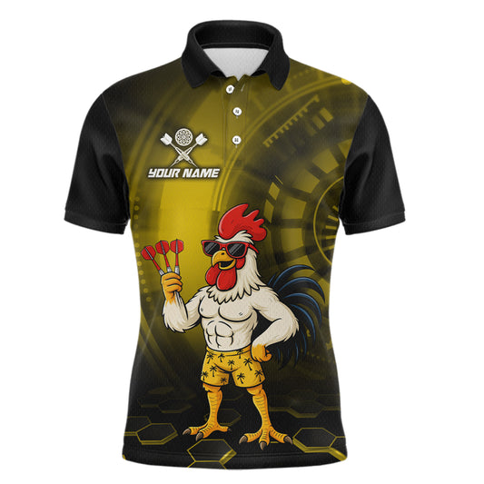 Custom Yellow Funny Chicken Darts Shirt for Men Darts Team Jerseys Polo & 1/4 Zip Dart League NNT131