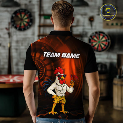 Custom Orange Funny Chicken Darts Shirt for Men Darts Team Jerseys Polo & 1/4 Zip Dart League NNT131