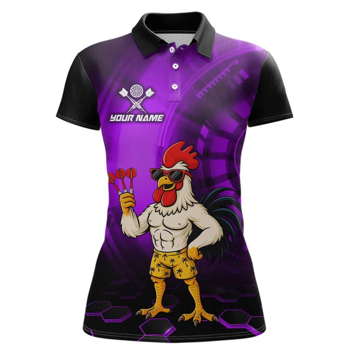 Custom Purple Funny Chicken Darts Shirt for Women Darts Team Jerseys Polo & 1/4 Zip Dart League NNT131