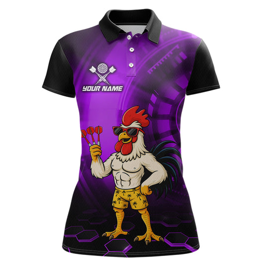 Custom Purple Funny Chicken Darts Shirt for Women Darts Team Jerseys Polo & 1/4 Zip Dart League NNT131
