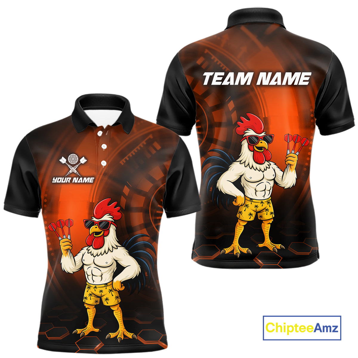 Custom Orange Funny Chicken Darts Shirt for Men Darts Team Jerseys Polo & 1/4 Zip Dart League NNT131