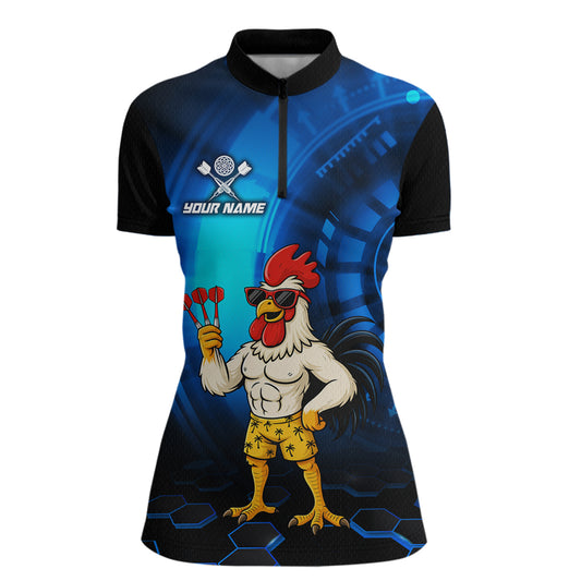 Custom Blue Funny Chicken Darts Shirt for Women Darts Team Jerseys Polo & 1/4 Zip Dart League NNT131