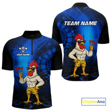 Load image into Gallery viewer, Custom Blue Funny Chicken Darts Shirt for Men Darts Team Jerseys Polo &amp; 1/4 Zip Dart League NNT131