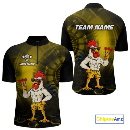 Custom Yellow Funny Chicken Darts Shirt for Men Darts Team Jerseys Polo & 1/4 Zip Dart League NNT131