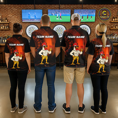 Custom Orange Funny Chicken Darts Shirt for Men Darts Team Jerseys Polo & 1/4 Zip Dart League NNT131