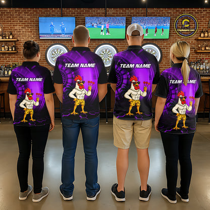Custom Purple Funny Chicken Darts Shirt for Women Darts Team Jerseys Polo & 1/4 Zip Dart League NNT131