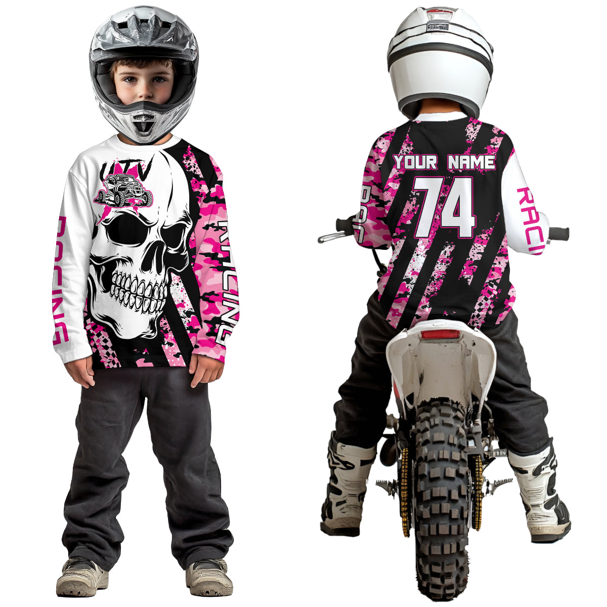 Custom Skull Pink UTV Off-Road Shirts UTV Motocross Racing Shirt Kid Men Women UPF30+ DNT89