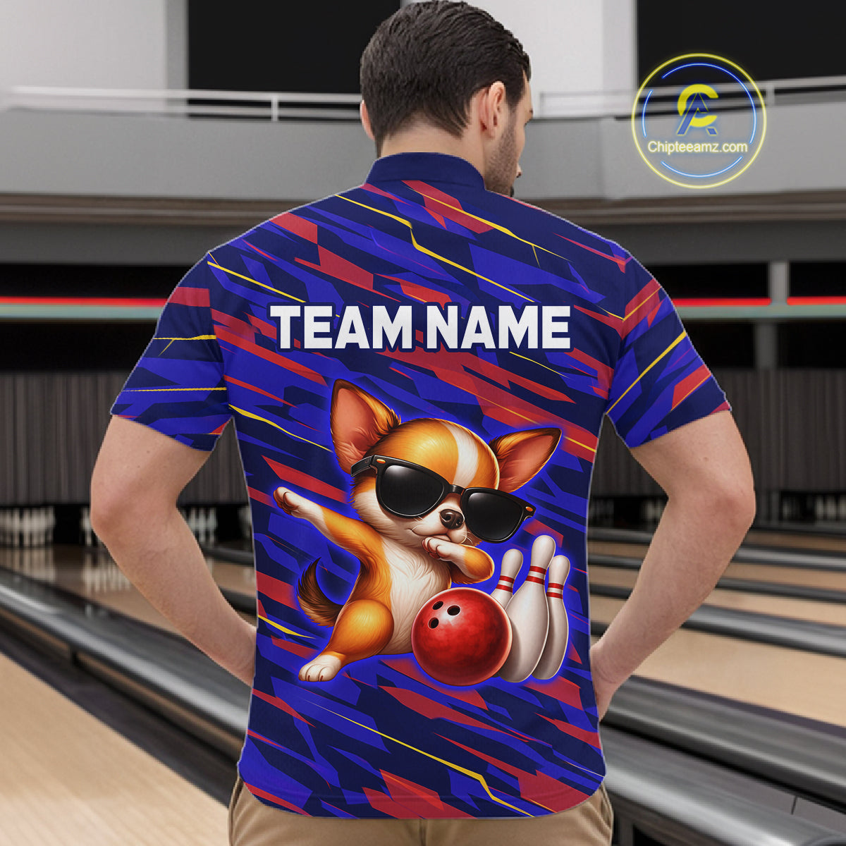 Custom Chihuahua Dog Bowling Jersey for Men Bowling Uniform Polo & 1/4 Zip Bowling Team Shirts HNT262