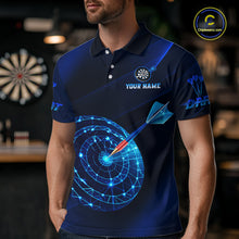 Load image into Gallery viewer, Custom Neon Blue Cyber Dartboard Darts Shirt for Men Darts Team Jerseys Polo &amp; 1/4 Zip NNT132