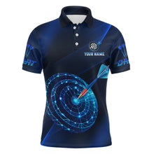 Load image into Gallery viewer, Custom Neon Blue Cyber Dartboard Darts Shirt for Men Darts Team Jerseys Polo &amp; 1/4 Zip NNT132