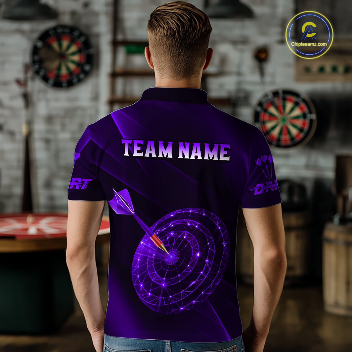 Custom Neon Purple Cyber Dartboard Darts Shirt for Men Darts Team Jerseys Polo & 1/4 Zip NNT132