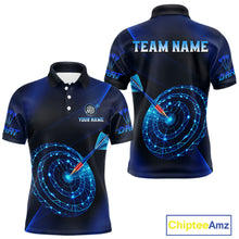 Load image into Gallery viewer, Custom Neon Blue Cyber Dartboard Darts Shirt for Men Darts Team Jerseys Polo &amp; 1/4 Zip NNT132
