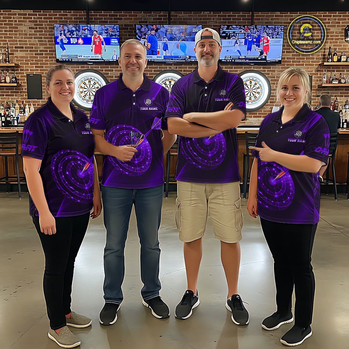 Custom Neon Purple Cyber Dartboard Darts Shirt for Women Darts Team Jerseys Polo & 1/4 Zip NNT132