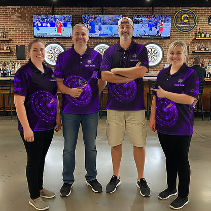 Custom Neon Purple Cyber Dartboard Darts Shirt for Women Darts Team Jerseys Polo & 1/4 Zip NNT132