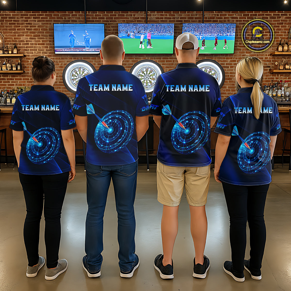 Custom Neon Blue Cyber Dartboard Darts Shirt for Women Darts Team Jerseys Polo & 1/4 Zip NNT132