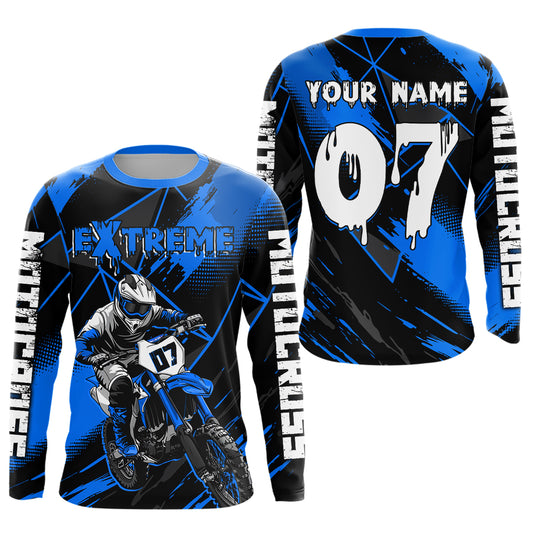 Custom Blue MX Racing Extreme Shirts Kid Men Women Youth Motocross Shirts UPF30+ DNT35