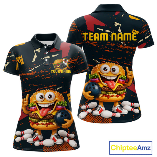 Custom Funny Hamburger Bowling Team Shirts Bowling Jersey for Women Bowling League HNT465